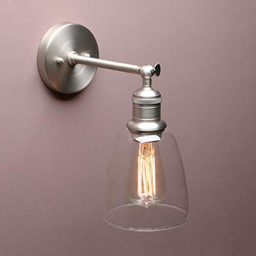 Yosoan Lighting Industrial Loft Bar Sconce Wall Light Fittings, Wall Lamp with Bell Glass Shade for Kitchen Island Bedroom Cafe Corridor Restaurant (Brushed)