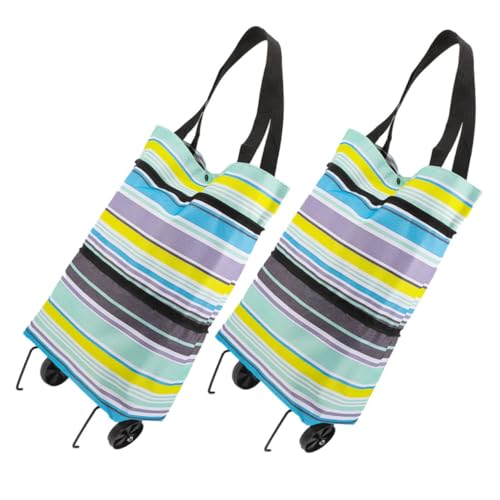 Ciieeo Wheeled Tote Bag 2pcs Grocery Bag on Wheels Folding Trolley Tote Storage Space Saver