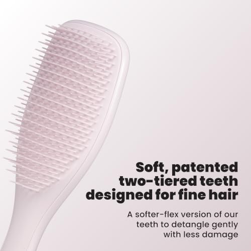 Image of Tangle Teezer Fine Ultimate Detangler Brush for Fine Hair, Pink Frost | Patented two-tier, soft-flex teeth detangles & reduces breakage on wet or dry hair; Shower-friendly hairbrush for fine hair