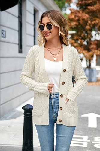 Image of Womens Cardigan Sweaters Cable Knit Sweater 2026 Fall Winter Chunky Open Front Button Down Coats with Pockets