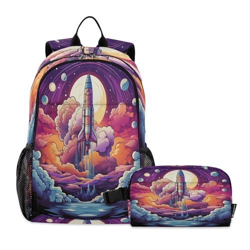 Sac d'école léger durable fusée violette pour soulager le dos des garçons et filles