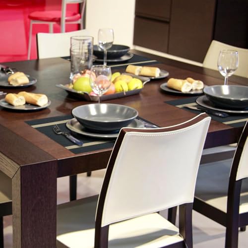 Image of Placemats Set of 6 Dining Table Place Mats | Placemats Table Mat PVC Material | Non-Slip Heat Resistant | Dining Tablemates Washable Anti-Skid | Size 45 x 30cm (A* Black)