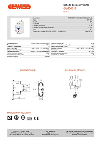 Gewiss - Interruttore Differenziale Puro - Idp Na - 2P 25A Tipo AC Istantaneo Idn=0,03A 230V - 2 Moduli - Image 4