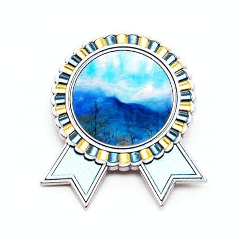 Broche peinture de montagne en métal Blue Mountain taille M, insigne décoratif pour vêtement