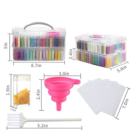 Image of Douorgan 2-Tier Diamond Painting Storage Containers Portable Bead Organizer and Storage Box Stackable Arts & Crafts Organizers for Nail Charms Seed, 160 Rectangular, Funnel, Stickers