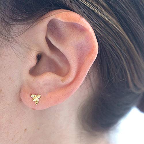 14K Gold Bee Stud Earrings, 14K Solid 