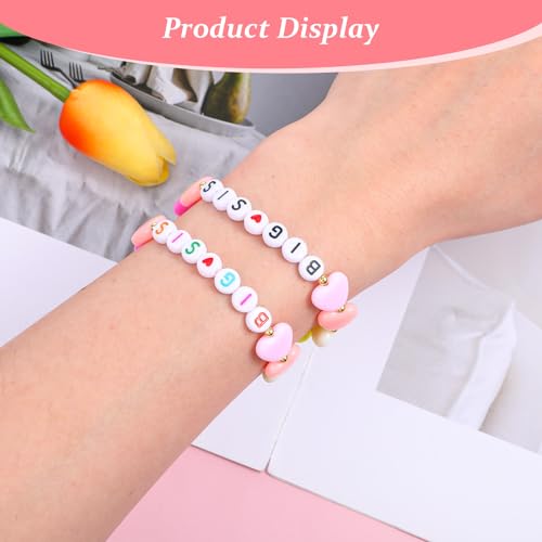 Big Sis Bracelet Sister Announcement Acrylic Initial Beaded 2 Pcs Colorful Bracelets with Heart Charm Birthday Christmas Halloween New Year Gift Letter Beads Bracelet for Sister Jewelry3