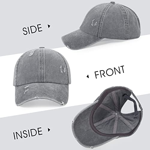 Image of HH HOFNEN Ponytail Hat for Women Washed Distressed Baseball Cap Ponycaps