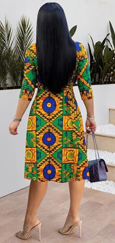 Image of Womens Plus Size Summer Dresses Sexy V Neck Midi Dress Faux Wrap Dress 3 /4 Sleeve Boho Casual Floral A-Line Skirts