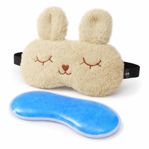 Image of Jenna Premium Eye Mask,Ultra Smooth Adjustable Sleep Mask&Blind Fold|For Sleeping,Travelling|Eye-Cover Light (Fur Bunny Cream Gel)