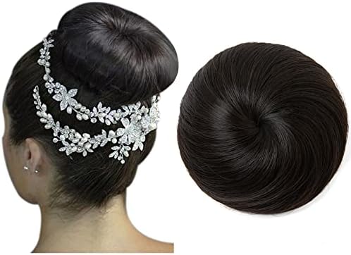 Sarla 40g Elegant Chignon Bun Straight Updo Hair Bun Hairpieces Synthetic Scrunchie Hair Bun Extensions Q3 (4# Dark Brown)