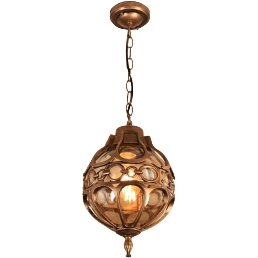 MYXJX Hanging Lights, Outdoor Waterproof Ceiling Hanging Lamp Globe Glass Lampshade Aluminum Chandelier for Gazebo Corridor Porch Garden Patio Farmhouse