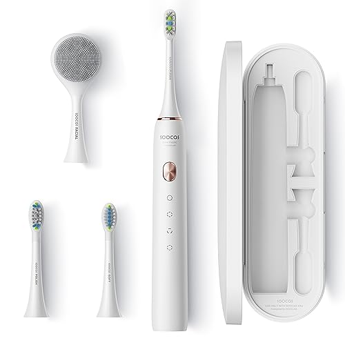 Soocas Electric Toothbrush for Adults, Rechargeable Electric Toothbrush with Travel Case, 3 Toothbrush Replacement Heads, 4 Modes 2 Mins Smart Timer, 4 Hours Charge Lasts 30 Days