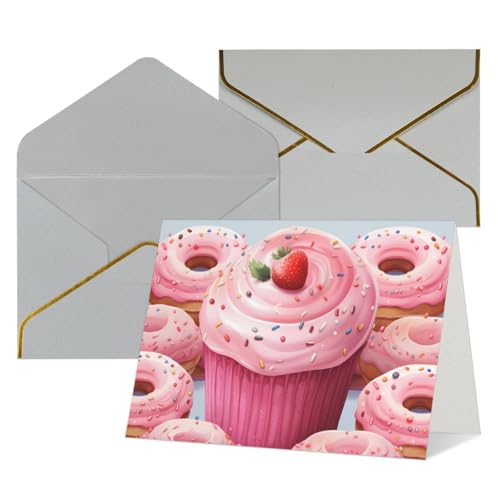 QMNSEHF 無地グリーティングカード 封筒付き Thank YouCard ドーナツとカップケーキ Happy Birthdayカード 女性用 男性用 クリスマス ハロウィン 結婚式 ブランク ノートカード あらゆる機会のグリーティングカード 4x6