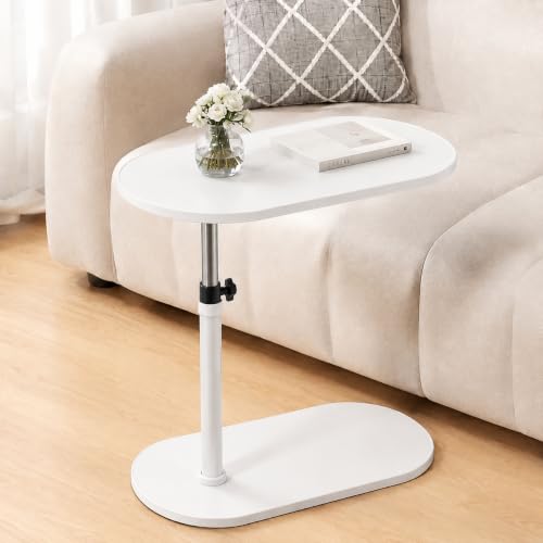 Image of Adjustable Table Stands Couch Side Table, Swivel TV Tray Table, 360 Top Moving C-Shaped End Table, Slides Under Couch Side Stand (White)