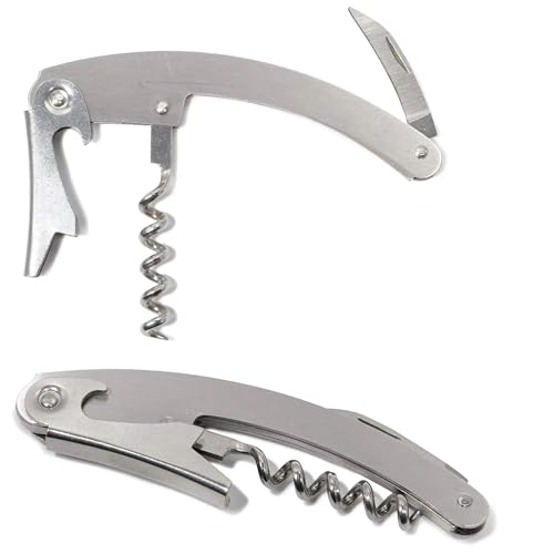 Heavy Duty Stainless Steel 3.5 x 5 inch Waiters Corkscrew Wine Bottle Opener with Foil Cutter Professional Double Hinged Design for Bartenders Restaurants Home Use (48)