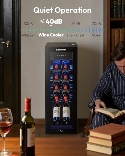 EUHOMY 12 Bottle Compressor Wine Cooler Refrigerator with Lock, Freestanding Mini Wine Fridge with Digital Temperature Control, Wine Refrigerator with Glass Door For Red White Wine, Champagne, Black - Thumbnail 7