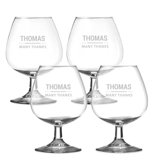 your surprise Verre à Cognac avec prénom ou message - Grand verre à cognac personnalisé de 37cl avec gravure (4 Pièces)