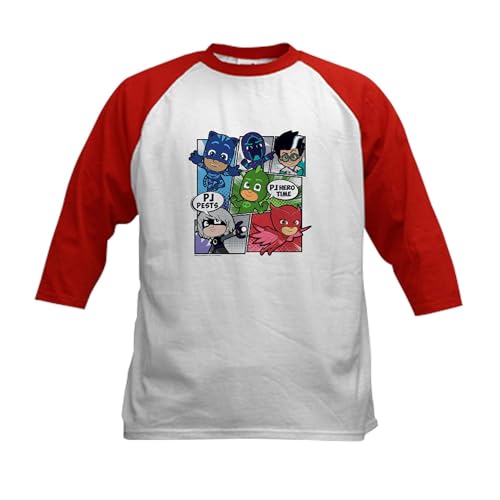 CafePress PJ Masks Hero Time Kids Baseball T Shirt Kids Cotton Baseball Jersey, 3/4 Raglan Sleeve Shirt Red/White