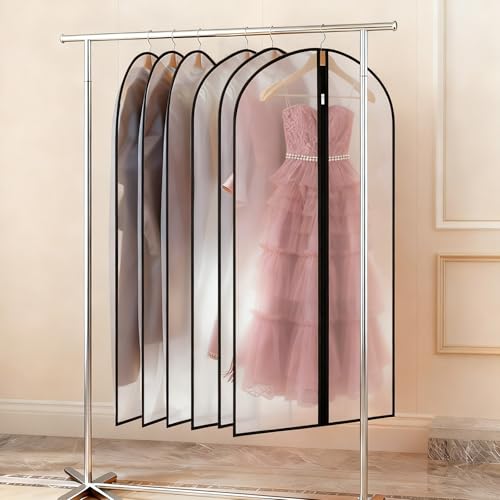 Dntorx 6 Stück Kleidersack 60 x 120 cm, PEVA Transparente Kleidersäcke Staubdichte Kleiderschutzhülle mit Reißverschluss Hängen Kleiderhülle für Anzüge Hemden Wintermäntel Jacken