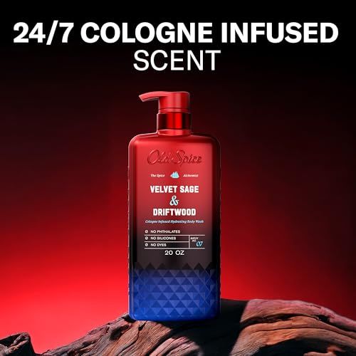 Image of Old Spice Body Wash for Men, The Spice Alchemist Collection, 24 /7 Cologne Infused Hydration, No Trade Off Formula, Free of Phthalates Silicones & Dyes, Velvet Sage + Driftwood Scent, 20 oz