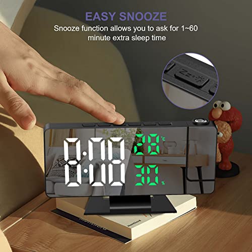 Jxtz Projection Alarm Clock, Alarm Clock Projection On Ceiling Wall, 7.8" Led Mirror Digital Clock With 4 Adjustable Brightness, Temperature & Humidity, Snooze, Clocks For Bedrooms, Home, Office #TOP5