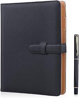 Minlna A5 Leather Notebook/Refillable Loose Leaf Business Notebook/Notepad,200 Thick Pages,Classic Lined with Pocket and Pen Holder,Can be Given as a Gift. (Black)