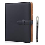 Minlna A5 Leather Notebook/Refillable Loose Leaf Business Notebook/Notepad,200 Thick Pages,Classic Lined with Pocket and Pen Holder,Can be Given as a Gift. (black)