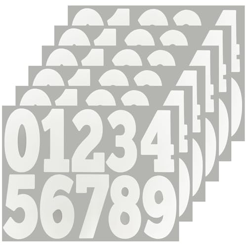 60 Pieces 4 Inch Large Number Stickers,Vinyl Waterproof Number Sticker for Mailbox, Outdoor, Trucks and Labels, 6 Sheets White