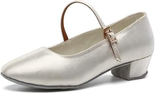 HIPPOSEUS Girls Closed Toe Latin Dance Shoes Silk Satin Ballroom Salsa Tango Practice Performance Dancing Shoes Low Heel,Model A018