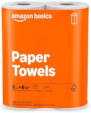 Amazon Basics 2-Ply Flex-Sheets Paper Towels, 2-Pack, 150 Sheets ...