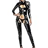 Vrouwen Open Kruis Bodysuit Shiny Faux Leather Catsuit Sexy Bodysuits Lange Mouwen Crotchless Open Butt Turnpakje Thongs