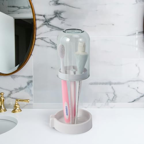 Toothbrush Holder with Cups Cover Contain 3 Slots, Toothpaste and Toothbrush Organizer Toothpaste Holder Stand Conventional Toothbrushes Holders