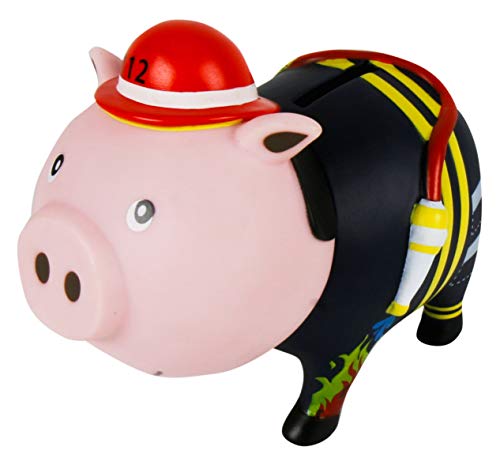 Feuerwehrmann-Spardose XXL, Rot/schwarz – Für Kinder & Sammler, Aus Polyresin, 21x12x10 Cm