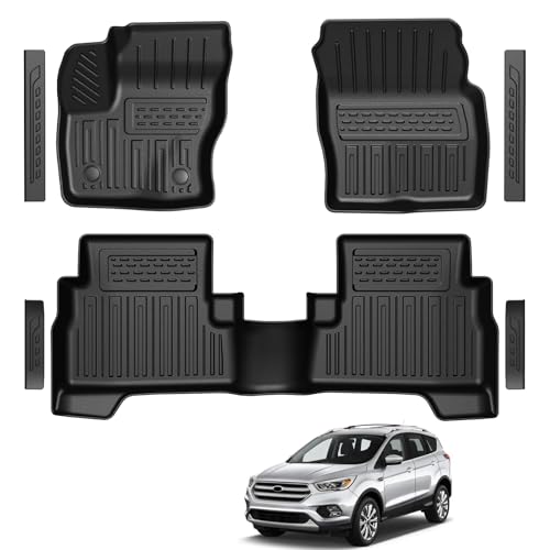 LUMWAY Floor Mats for Ford Escape 2013-2019 and C-Max 2013-2018 TPE All Weather Durable Floor Liners Door Sill Guards for Ford Escape Accessories