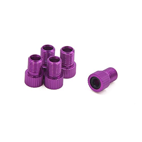 Ruilogod 5 piezas Adaptador de válvula para neumáticos de bicicleta de aleación de aluminio morado