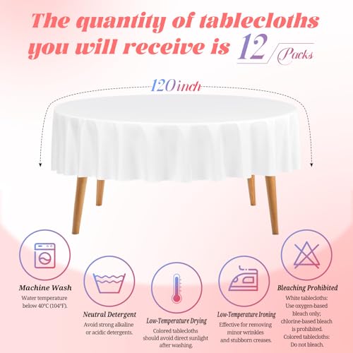 Nappe blanche lavable en polyester lot de 12 contre les taches pour nappe de table 120" - 3