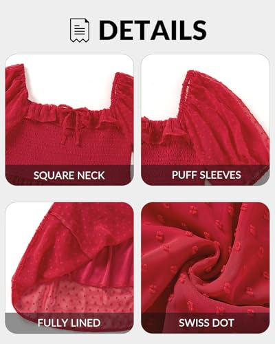 Image of Plus Size Summer Dresses - Swiss Dot Smocked Square Neck Puff Sleeve Boho Maternity Maxi Dress for Baby Shower Wedding Guest