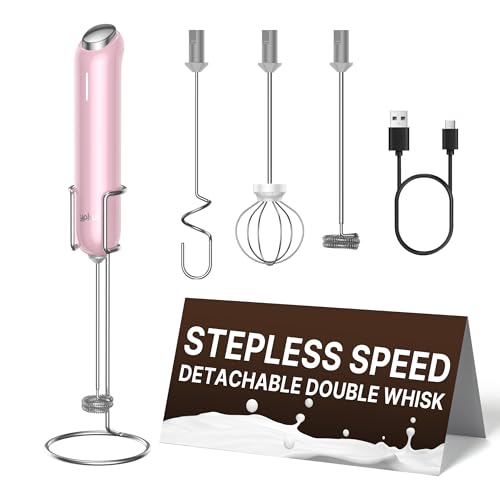 Image of InstaWhisk Milk Frother with Variable Speed, Rechargeable Coffee Frother Wand with Detachable Double Whisk, Handheld Electric Stirrer for Latte, Cappuccino, Matcha, Almond Milk, Protein, Pink