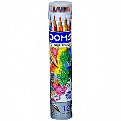 Doms 12 Colour Pencils 3.3mm Premium Quality - 12 Colours Silver &amp; Gold Shade Free Inside - Soft Wood Hexagonal Colour Pencils