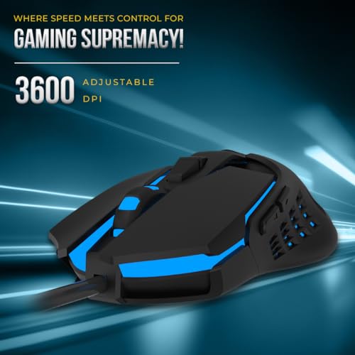 Image of Lapcare Champ LGM-105 Gaming Mouse, 6 Buttons, 4 Adjustable DPI Levels Upto 3600 DPI, 5 Circular & Breathing LED Light, Wired Mouse (Black)