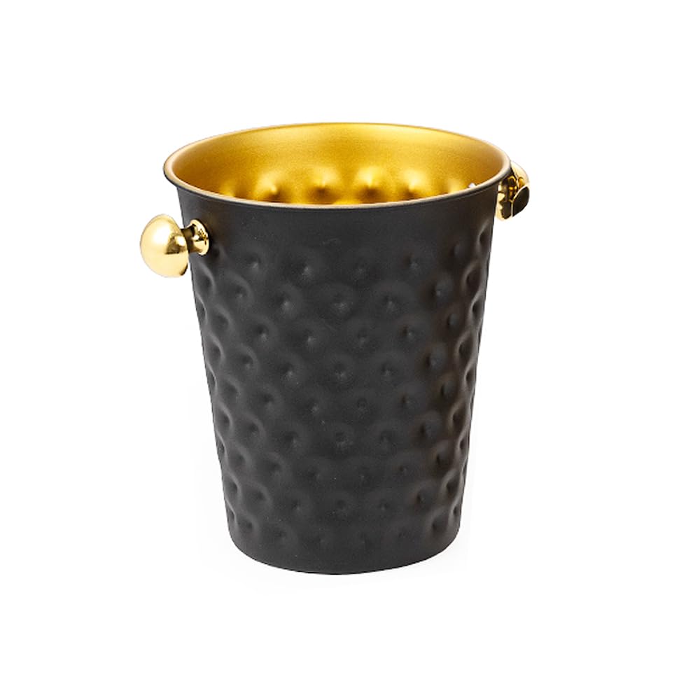 Morleos Sektkühler Hammerschlag 7 Liter Schwarz Edelstahl 19,7 x 23 cm | Flaschenkühler Weinkühler Champagnerkühler Eiswürfelbehälter Eiseimer Barzubehör Geschenk für Frauen