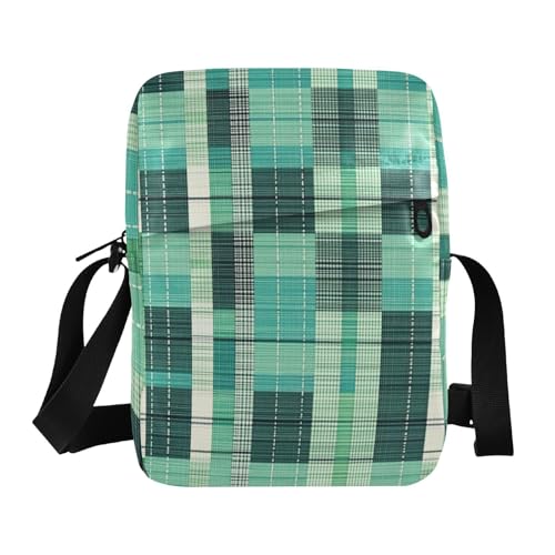 messenger bag for women men shoulder bag Everyday Purses Adjustable Strap for Travel Travel- Herringbone Checked Turquoise Green