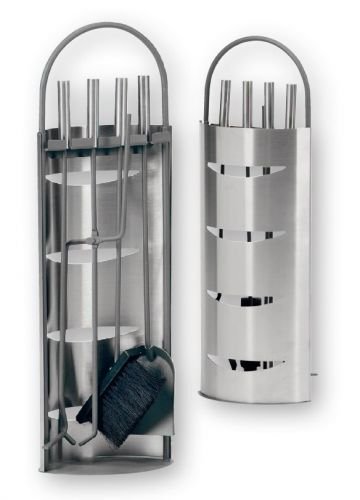 FIREFIX K2401 Kaminbesteck 5-teilig, 230 x 140 x 660 mm (BxTxH), Besteckteile und Griff am Ständer grau lackiert, Ständer und Griffe aus Edelstahl