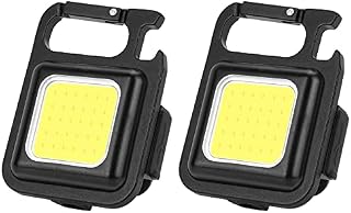 Small Flashlight, 2pc Mini Multifunctional Keychain Emergency Light COB Mini Flashlight with 4 Light Modes, 500 Lumen Portable Mini LED Work Light, Portable Magnetic Waterproof Keyring Torch