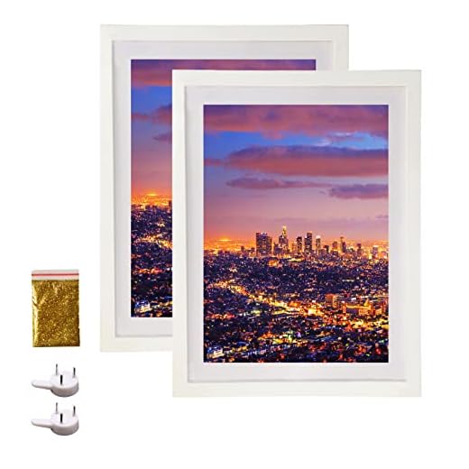 LIPHISFUN Diamond Painting Frame 30x40cm Diamond Art Frames Display Picture 12x16 Without Mat or 10x14 with Mat 2 Pack,Natural Solid Wooden,Protection Glass,Back Mat,Hanging Kit for Wall Decor-White