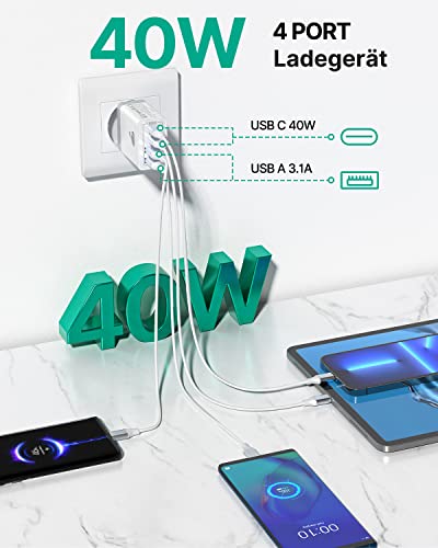 Aioneus USB C Ladegerät mit 4 Ports für schnelles Laden