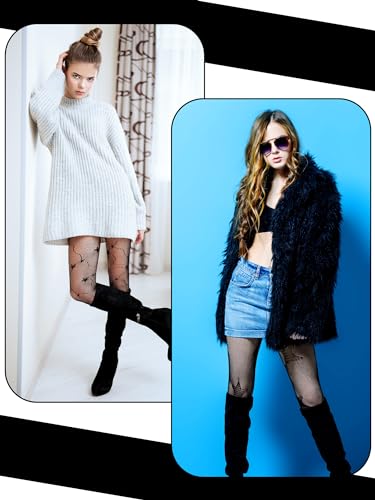 Ramede 6 Pairs Halloween Fishnet Stockings for Women Black Lace Patterned Tights Star Thigh High Waist Leggings Tights4