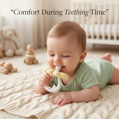Image of Signamio Silicone Teether for Baby, BPA Free - Food Grade, Non Toxic PVC Free, Easy Grip Handle, Soft Edges, Baby Teethers for 6 to 12 Months, Teethers for 3 to 6 Months, Soft - Yellow