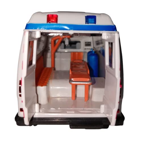 Image of Amisha Gift Gallery Ambulance Vehicle Car, White, Pack of 1 | Non Toxic Plastic, Pull Back Action, Soft Edges, 15 CM Length, 100 Gram